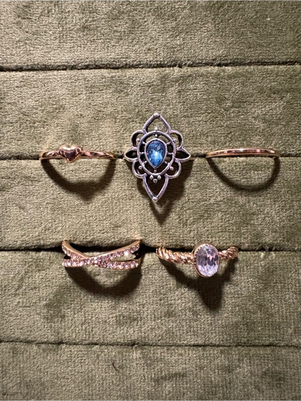 Gold-Tone Stackable Ring Set with Blue Gemstone Accent